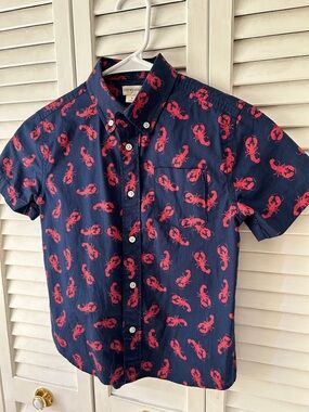 Crewcuts Boys' Navy Short-Sleeve Button-Down Shirt with Red Lobster Print Size 8